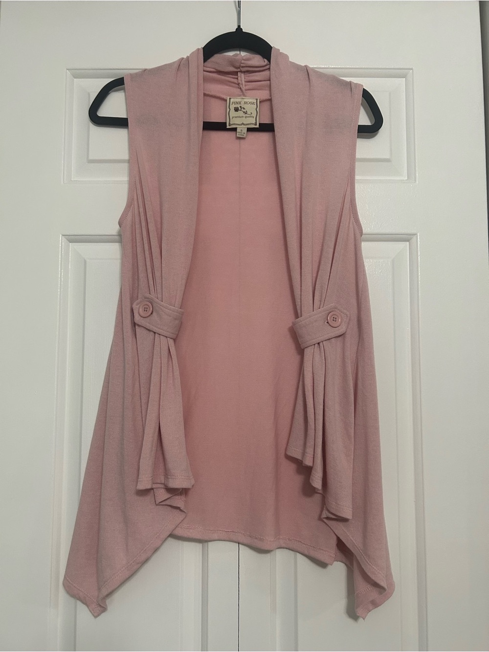 Y2K Pink Open Front Draped Vest Button Detail by Pink Rose